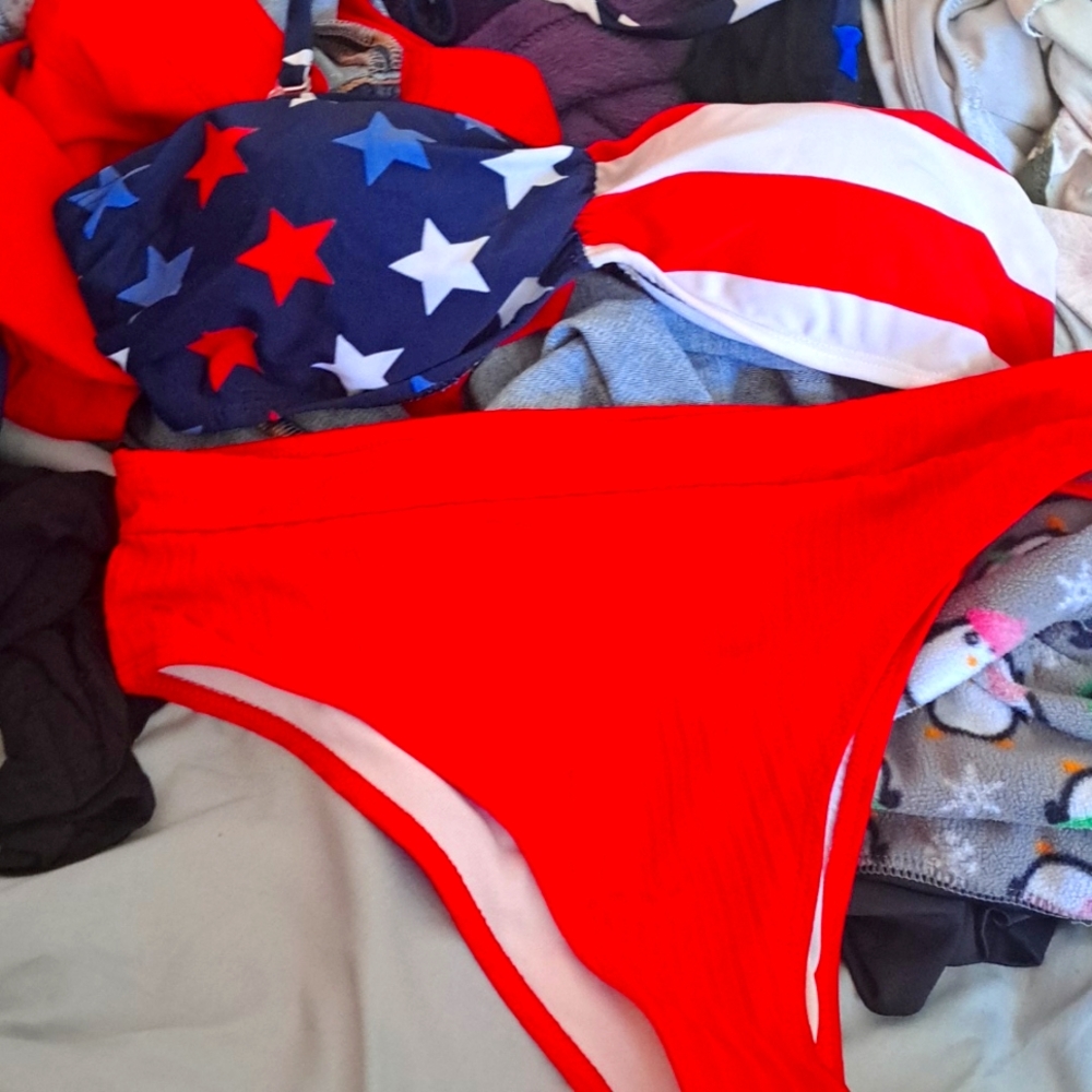 Red and blue bikini womens